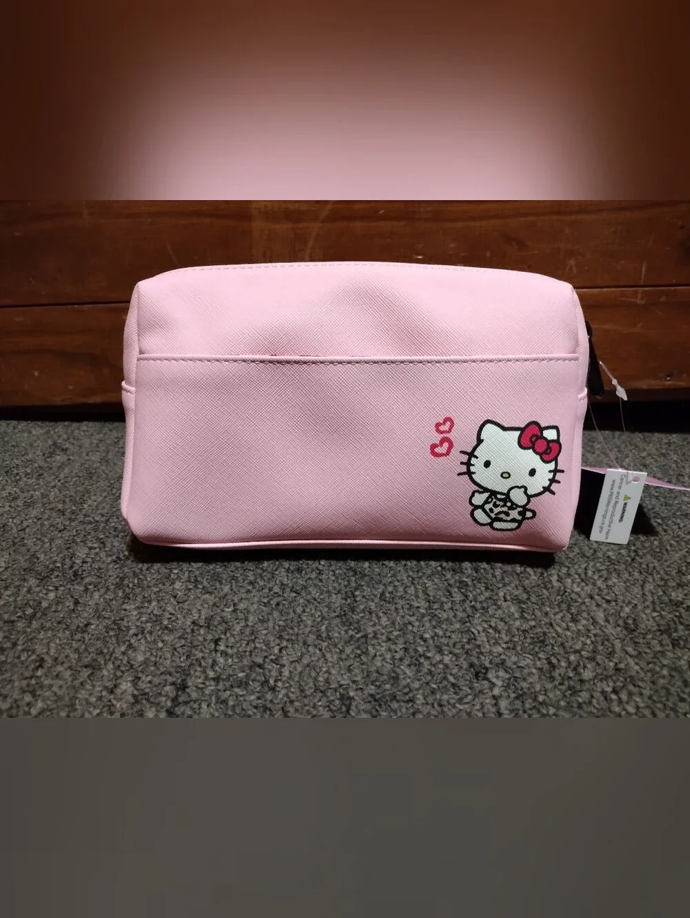 Impressions Hello Kitty Pink Leather Cosmetic Pouch with Bow Graphic